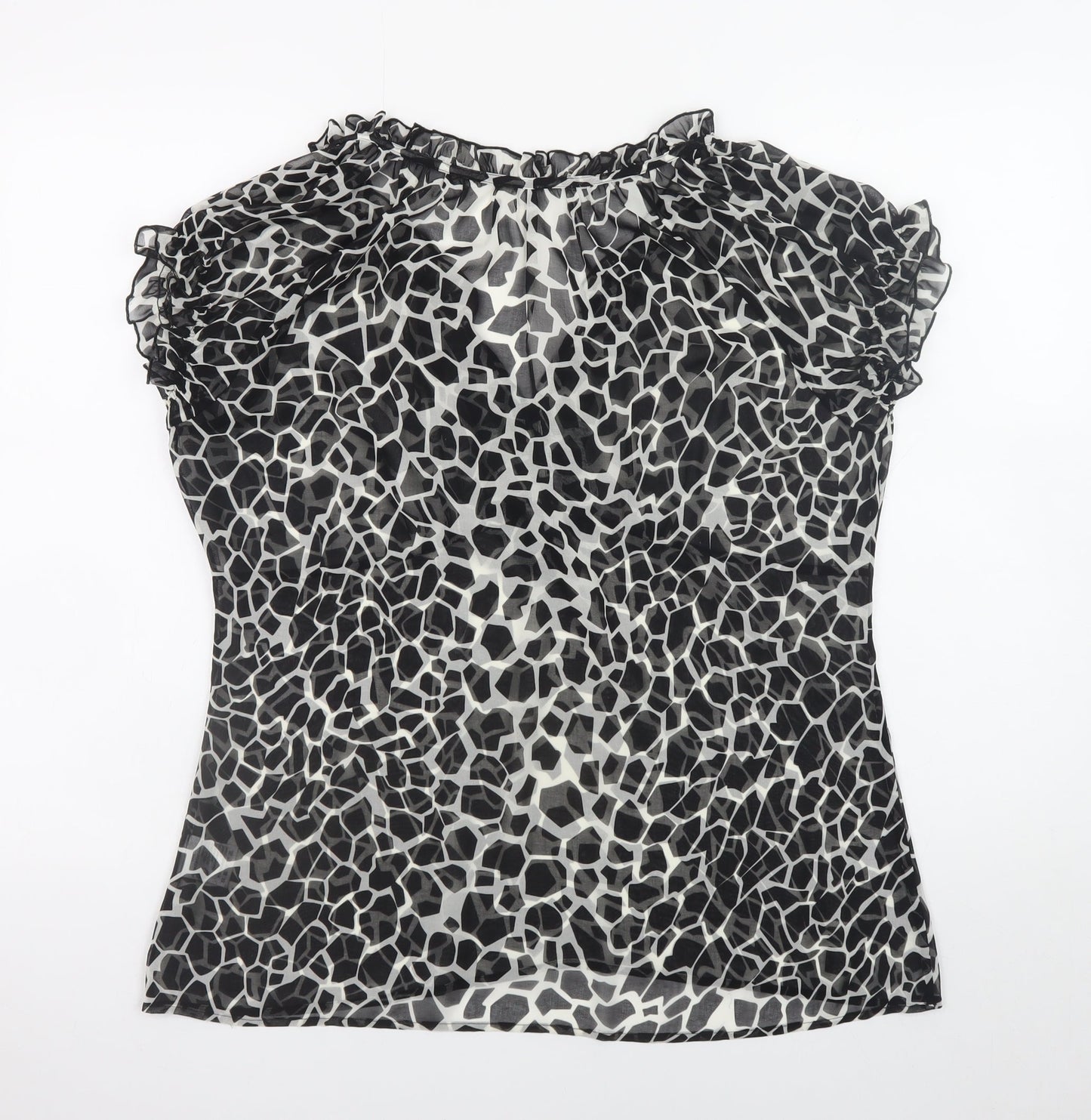 Lakeland Women’s Black Animal Print Ruffle V-Neck Chiffon Blouse Size 18