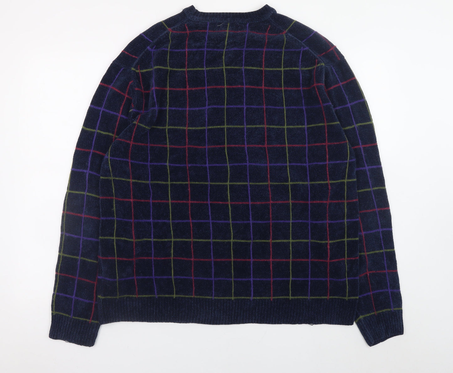 North Forty Four Men's Blue Check Crew Neck Pullover Jumper M
