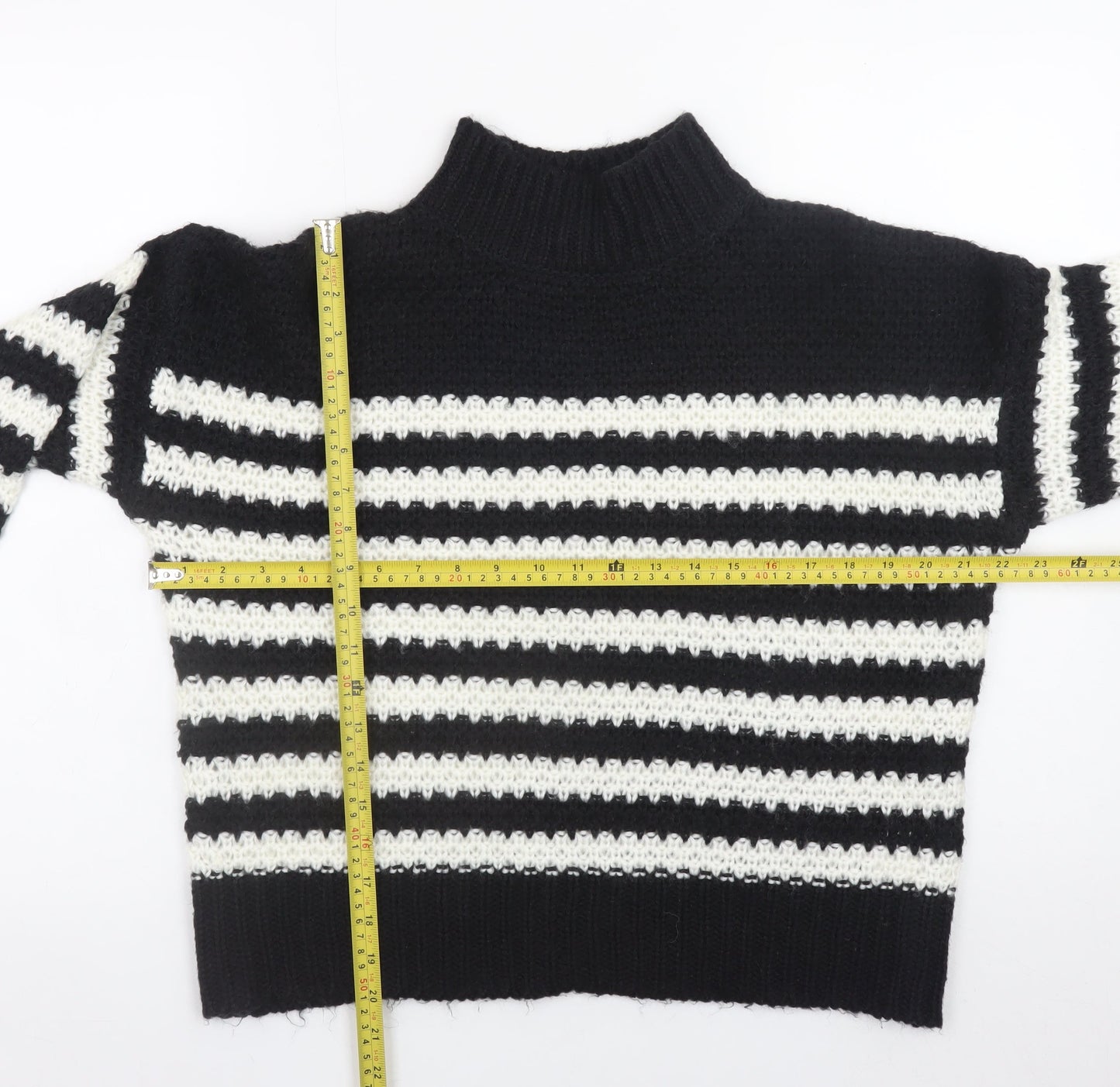 Urban Bliss Womens Black White Striped Mock Neck Knit Jumper Size S