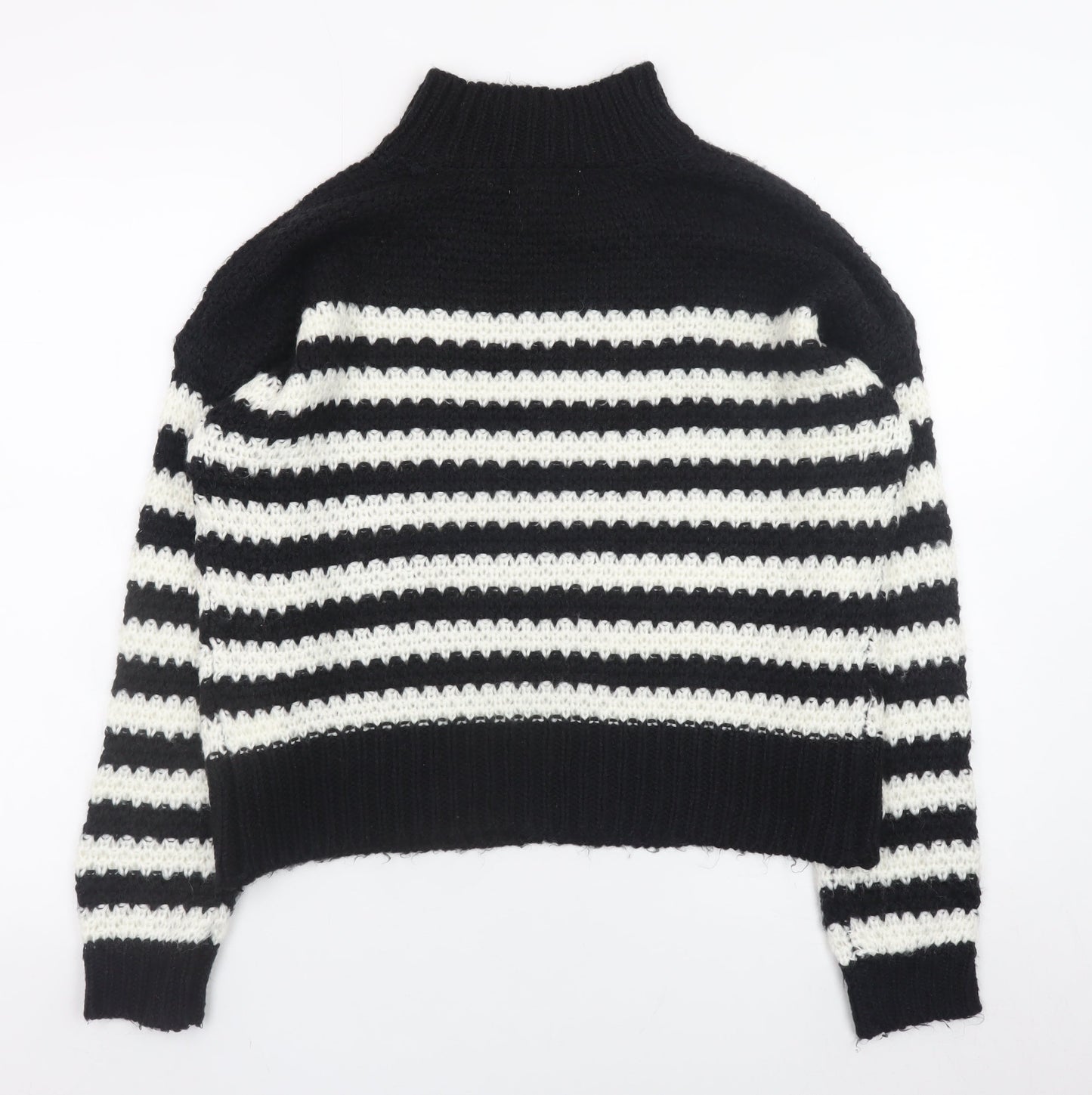 Urban Bliss Womens Black White Striped Mock Neck Knit Jumper Size S