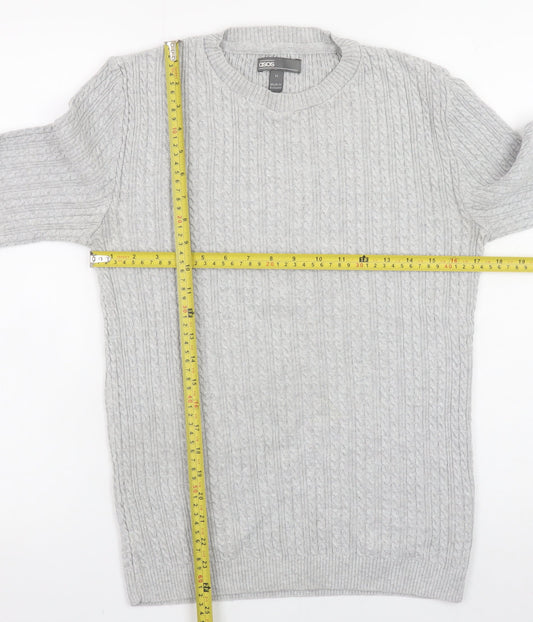 ASOS Men’s Grey Cable-Knit Cotton Blend Crew Neck Jumper Size M