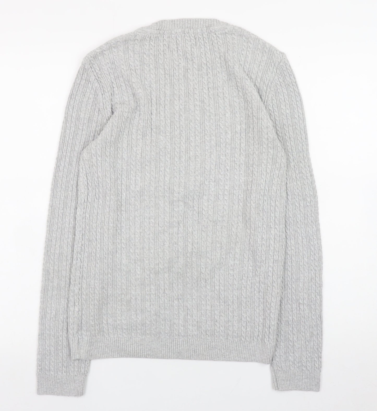 ASOS Men’s Grey Cable-Knit Cotton Blend Crew Neck Jumper Size M
