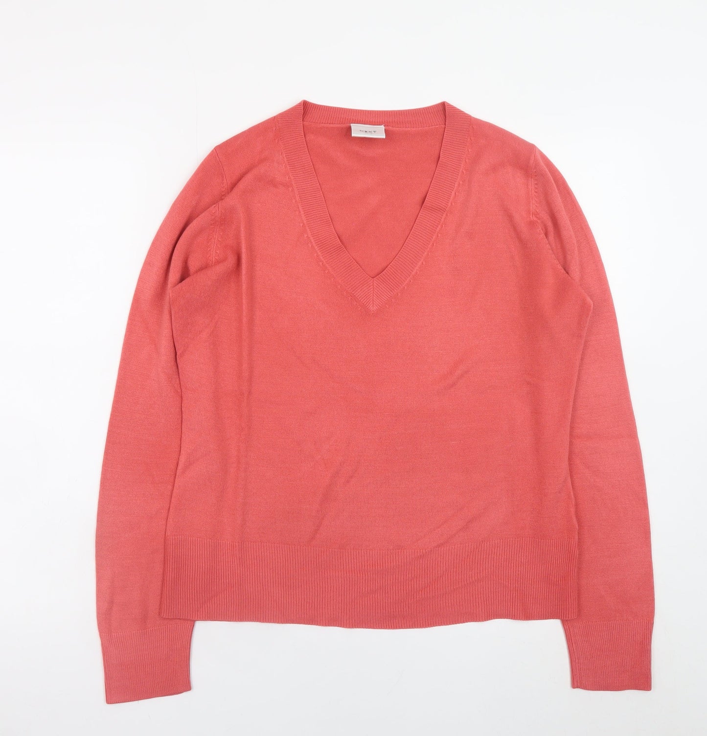 Next Women Pink V-Neck Cotton Jumper UK 16 Long Sleeve