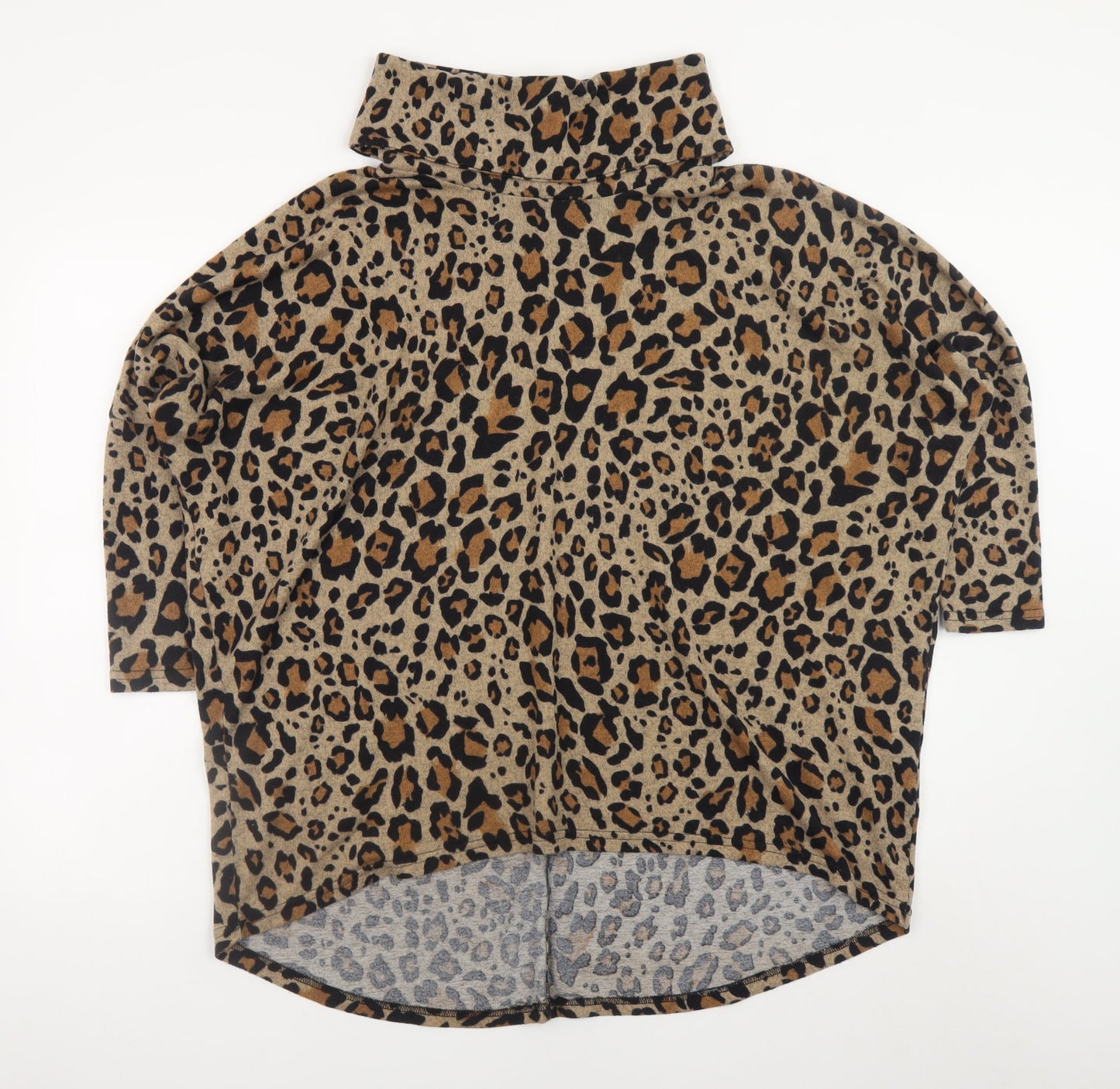 Roman Women Brown Leopard Roll Neck Relaxed Fit Jumper M