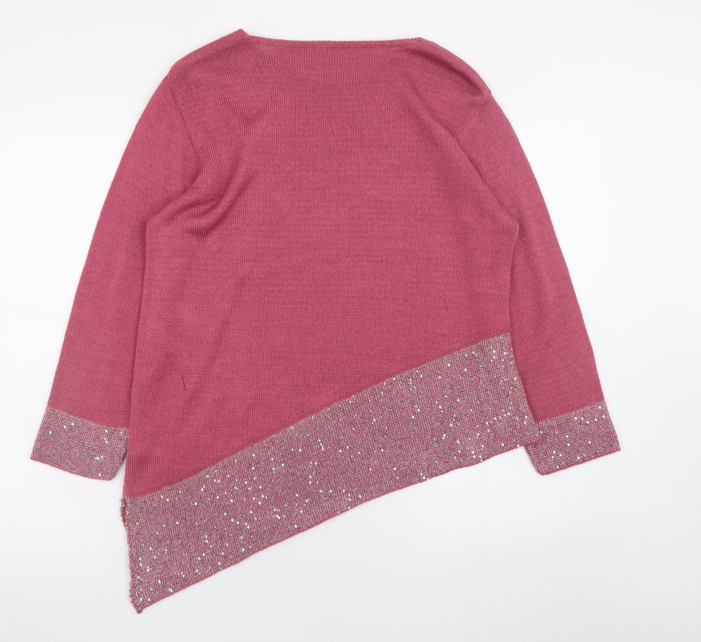 Mitzy Women Pink Sequin Asymmetric Hem Knit Jumper XL