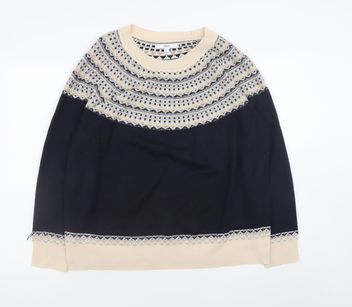 Next Women Beige Fair Isle Acrylic Pullover Jumper L 16