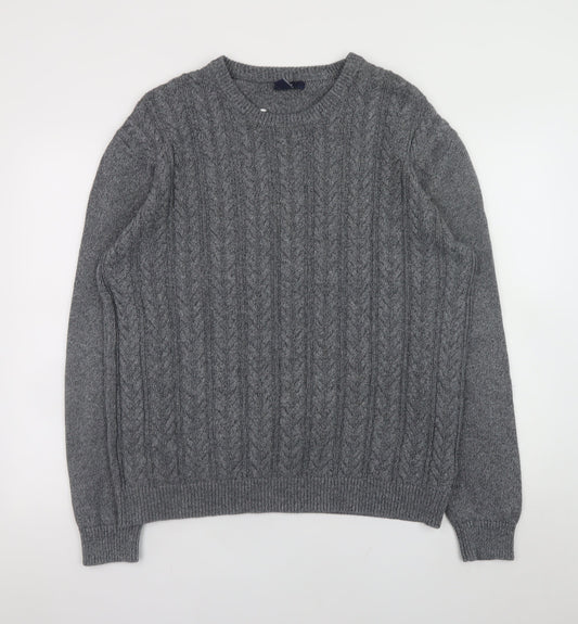 Gap Men's Grey Cable-Knit Cotton Crew Neck Jumper XL