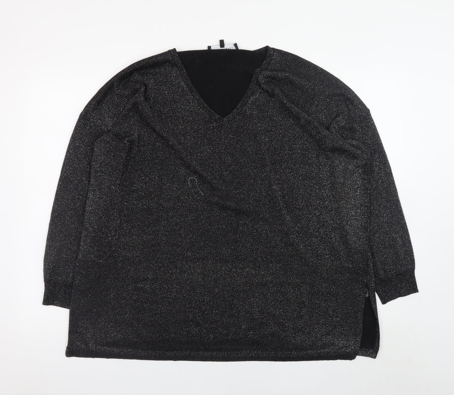 Live Unlimited Women's Black V-Neck Long Sleeve Metallic Pullover Jumper Size 16