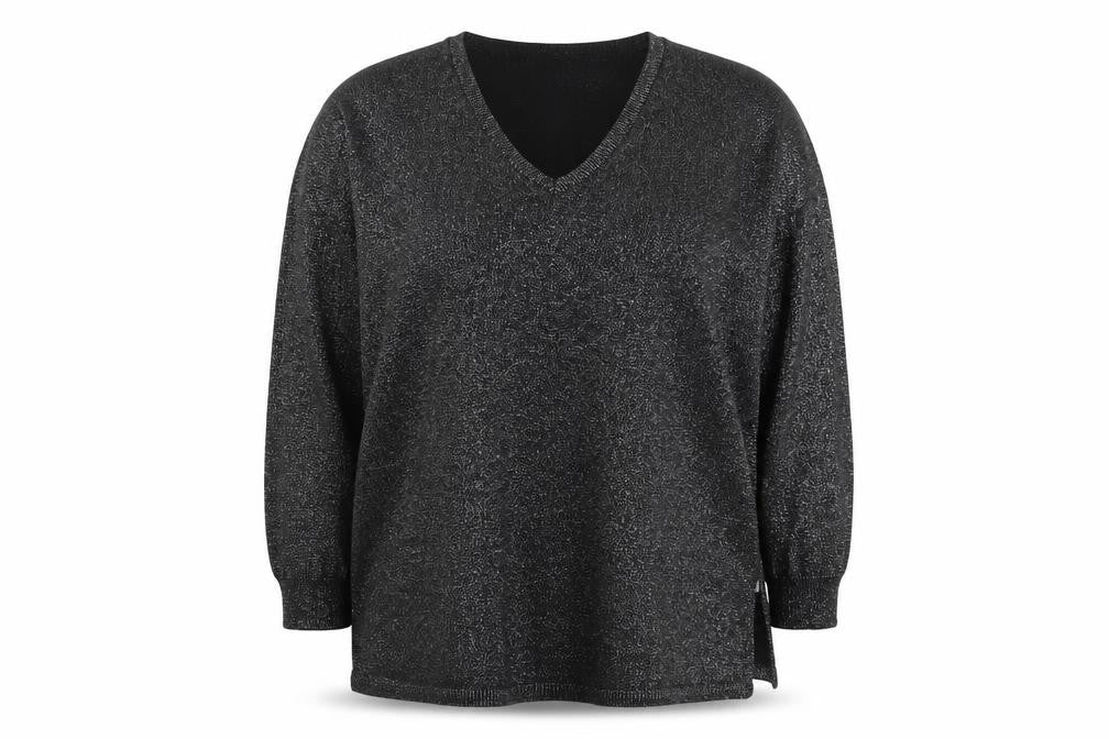 Live Unlimited Women's Black V-Neck Long Sleeve Metallic Pullover Jumper Size 16