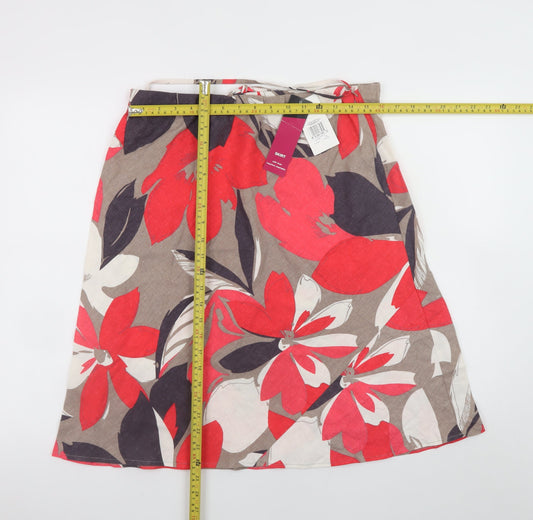 Marks and Spencer Women’s Multicoloured Floral Linen A-Line Skirt Size 14