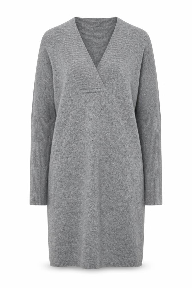 Monsoon Women Grey Small V-Neck Long Sleeve Jumper Dress