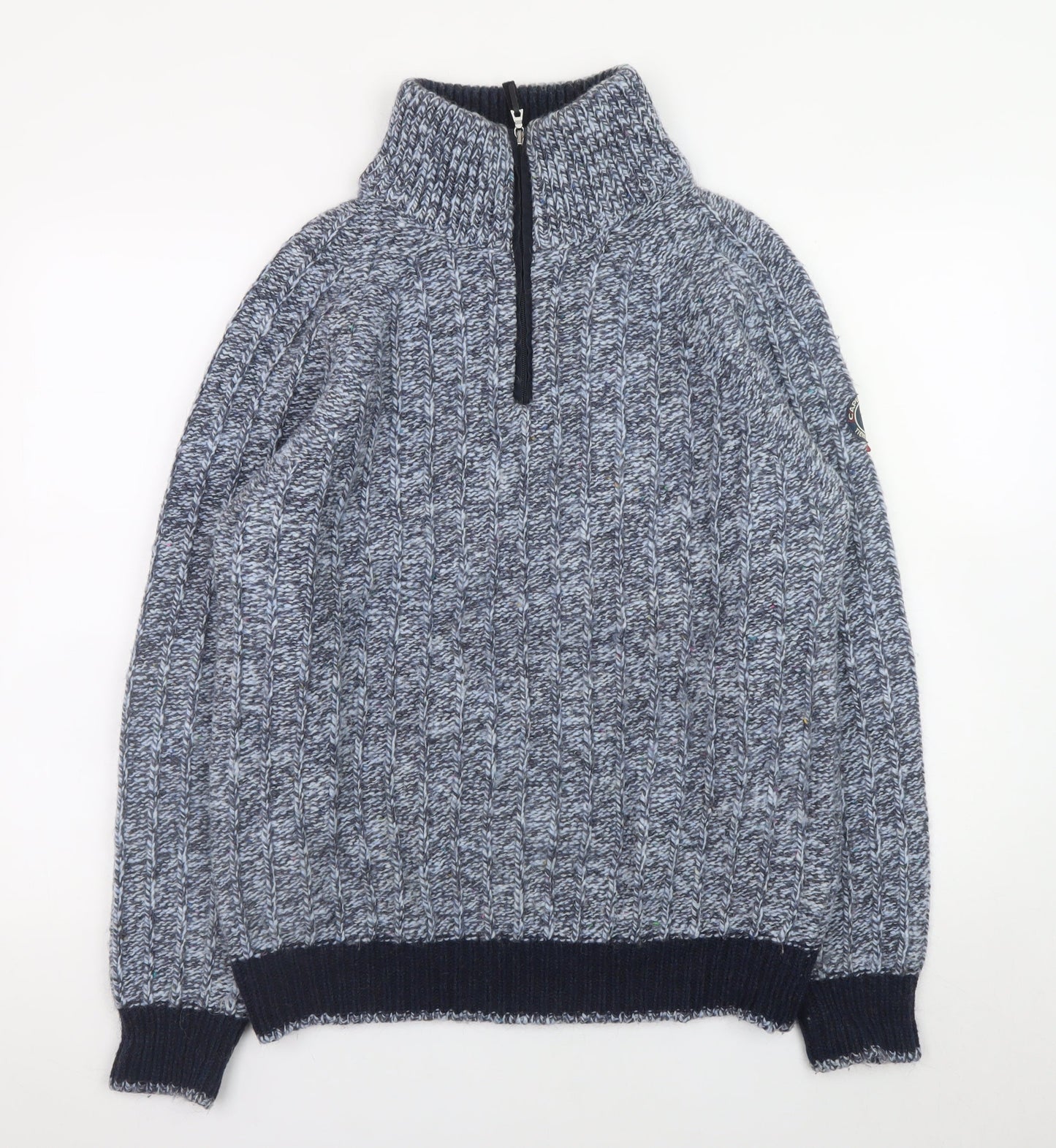 Cape Horn Men's Blue XL Cable-Knit Half Zip Wool Angora Jumper