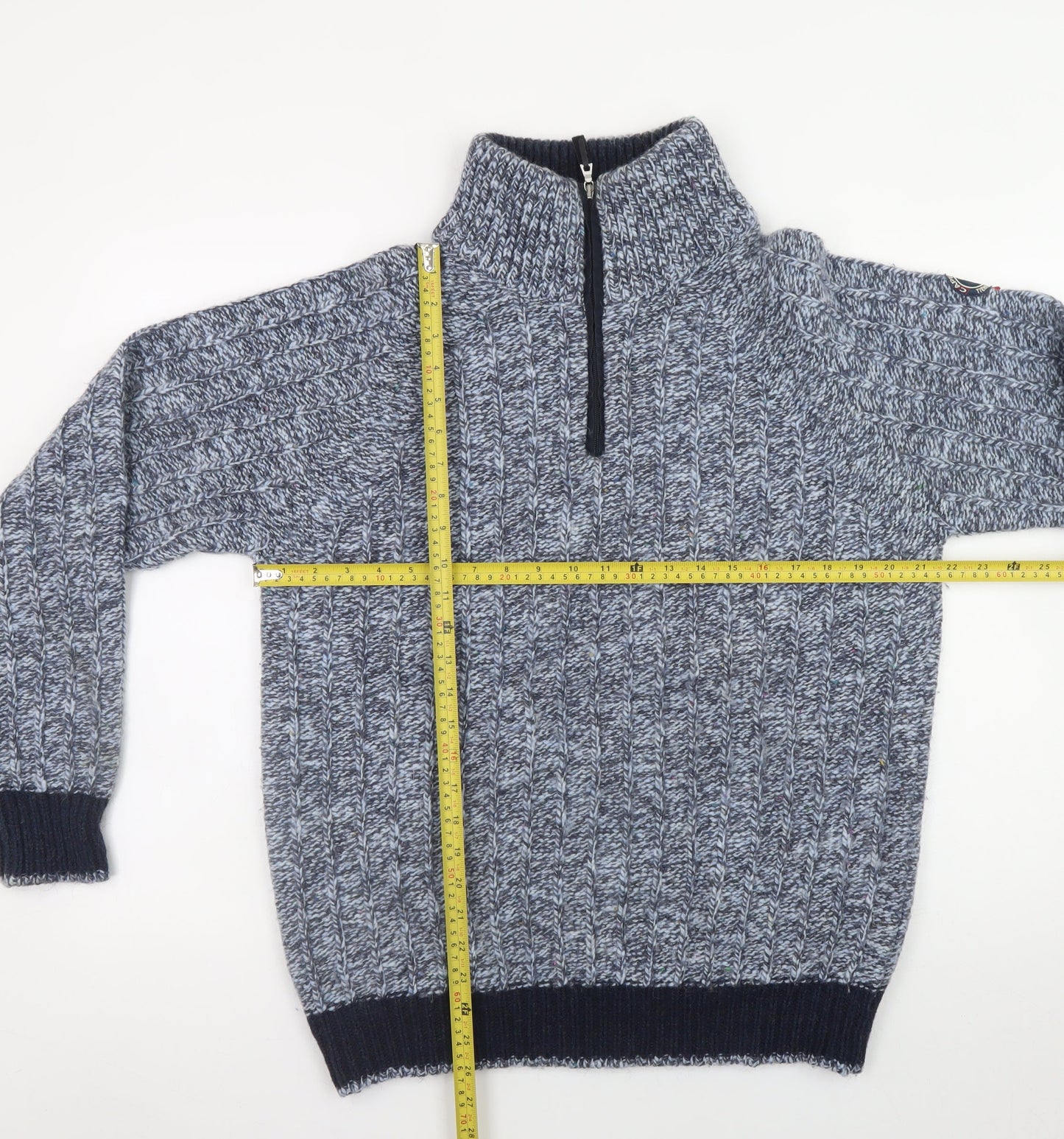 Cape Horn Men's Blue XL Cable-Knit Half Zip Wool Angora Jumper