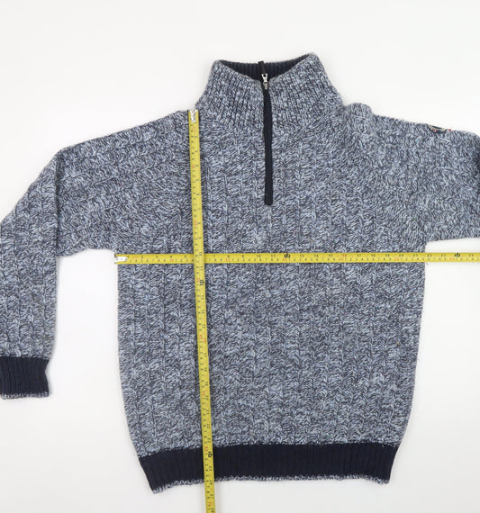 Cape Horn Men's Blue XL Cable-Knit Half Zip Wool Angora Jumper