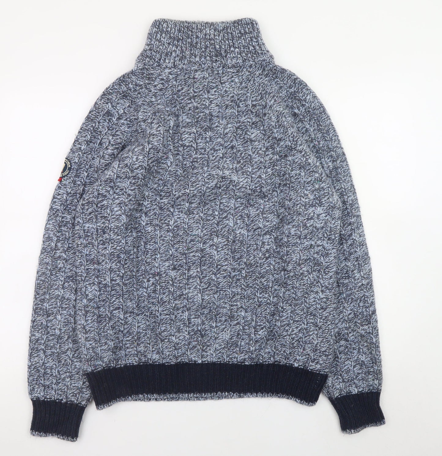 Cape Horn Men's Blue XL Cable-Knit Half Zip Wool Angora Jumper