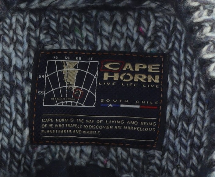 Cape Horn Men's Blue XL Cable-Knit Half Zip Wool Angora Jumper