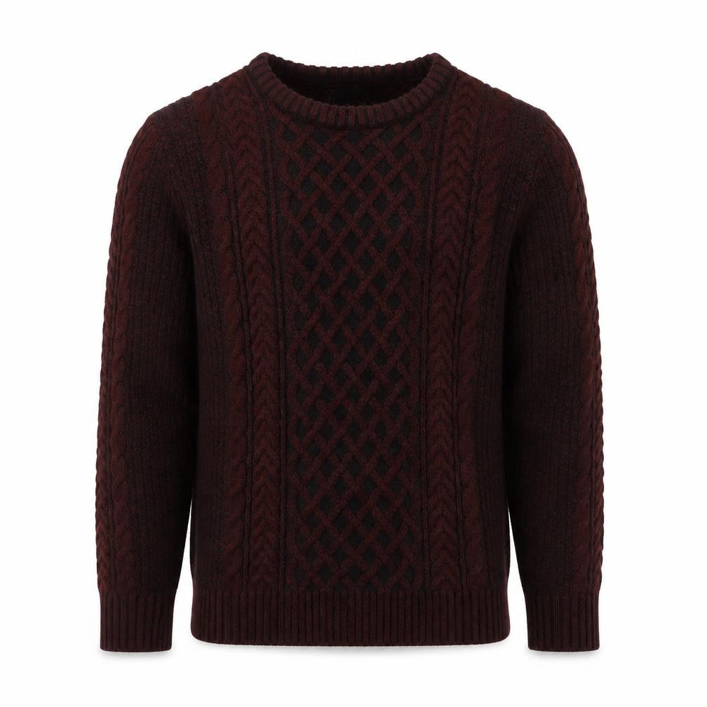 River Island Men's Burgundy Cable-Knit Crew Neck Jumper Size M