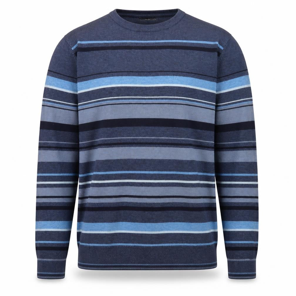 Dunnes Men's Blue Striped Cotton Crew Neck Jumper Size S