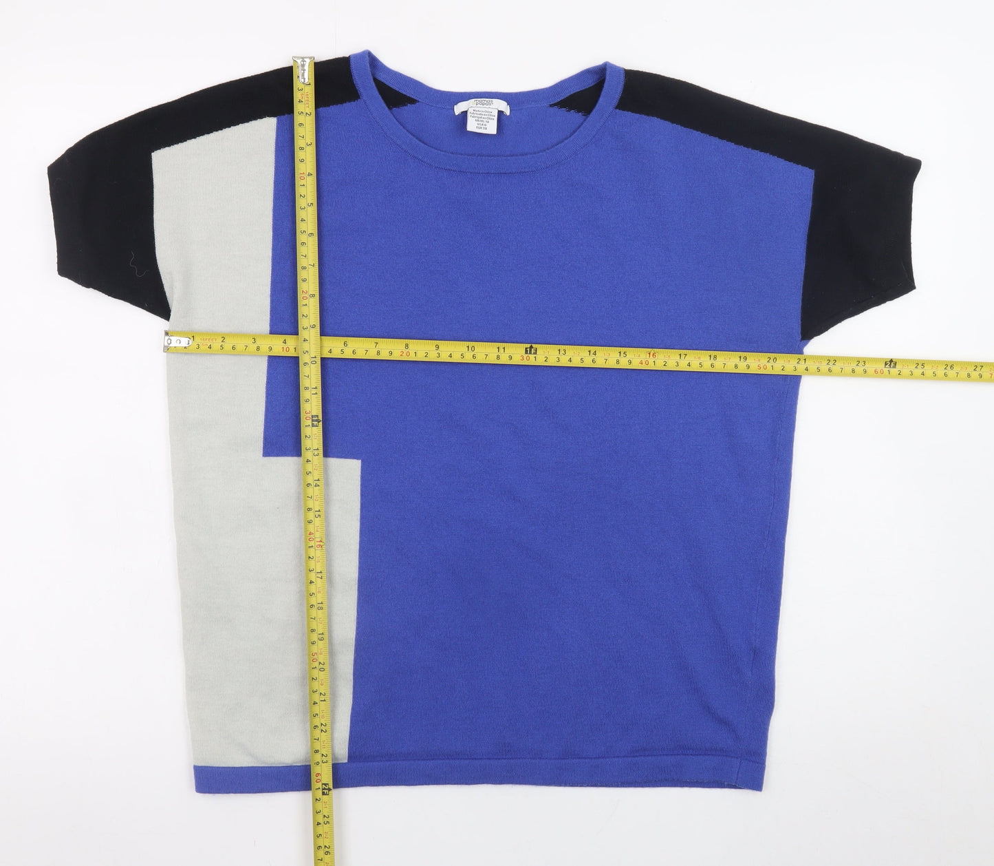 Mamas & Papas Women's Blue Geometric Knit Short Sleeve Jumper Size 10