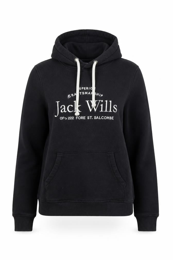Jack Wills Womens Black UK 12 Pullover Hoodie with Logo Print