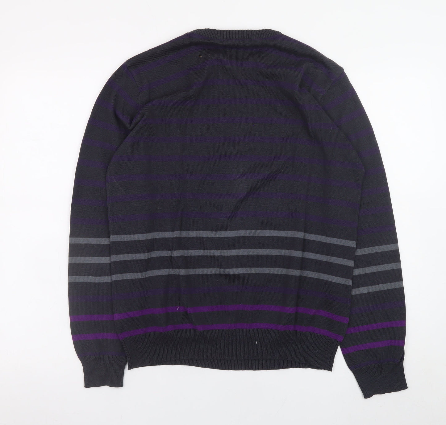 Cedarwood State Women Black Striped Cotton Crew Neck Jumper Size S