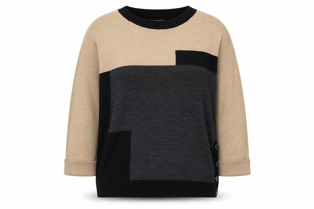 Marks and Spencer Women Beige Black Geometric Pullover Jumper UK 12
