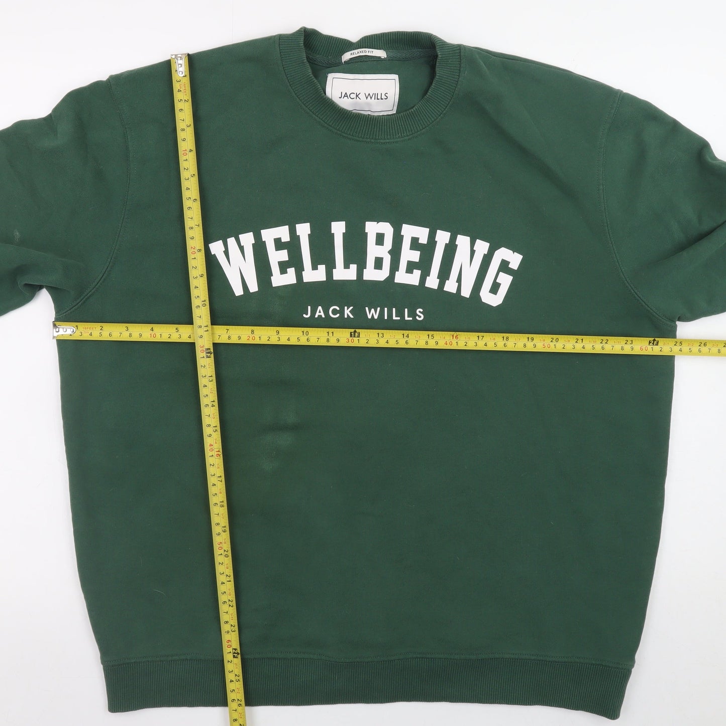 Jack Wills Mens Green Wellbeing Logo Pullover Sweatshirt Size L