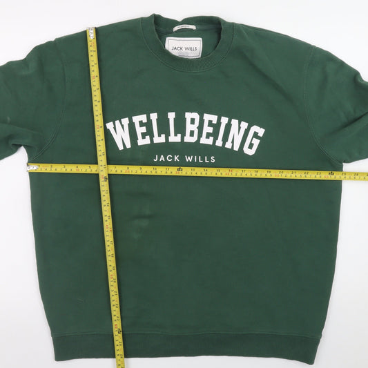 Jack Wills Mens Green Wellbeing Logo Pullover Sweatshirt Size L