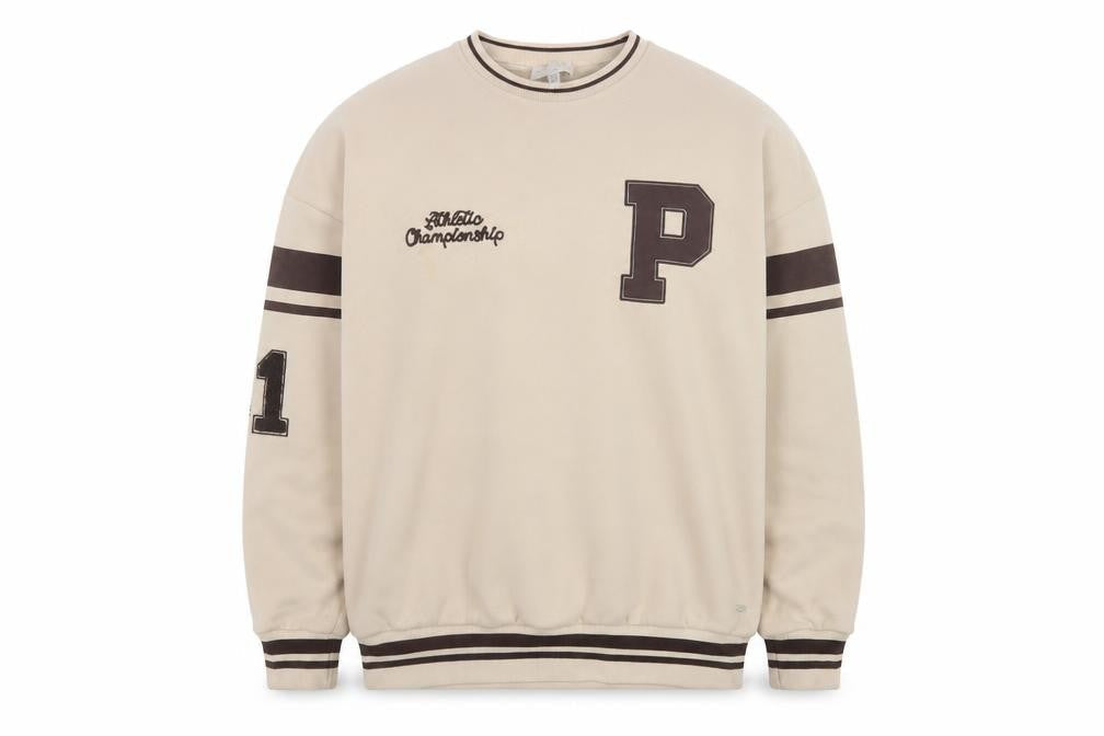 Pull & Bear Teens Beige College Pullover Sweatshirt M