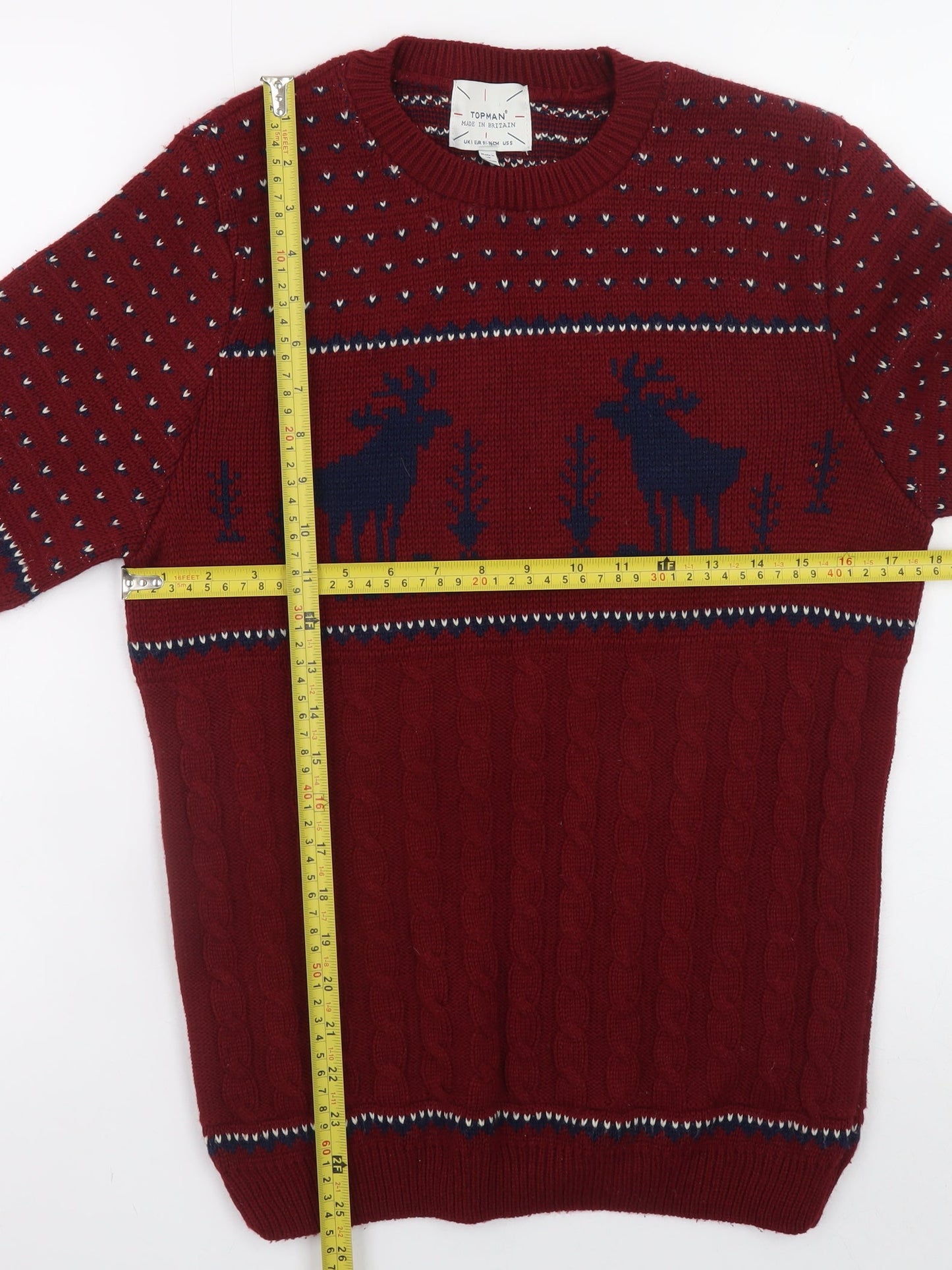 Topman Men's Red Cable-Knit Christmas Jumper Size S