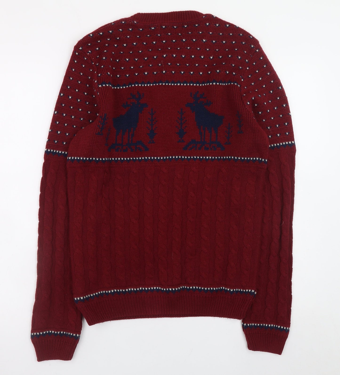 Topman Men's Red Cable-Knit Christmas Jumper Size S