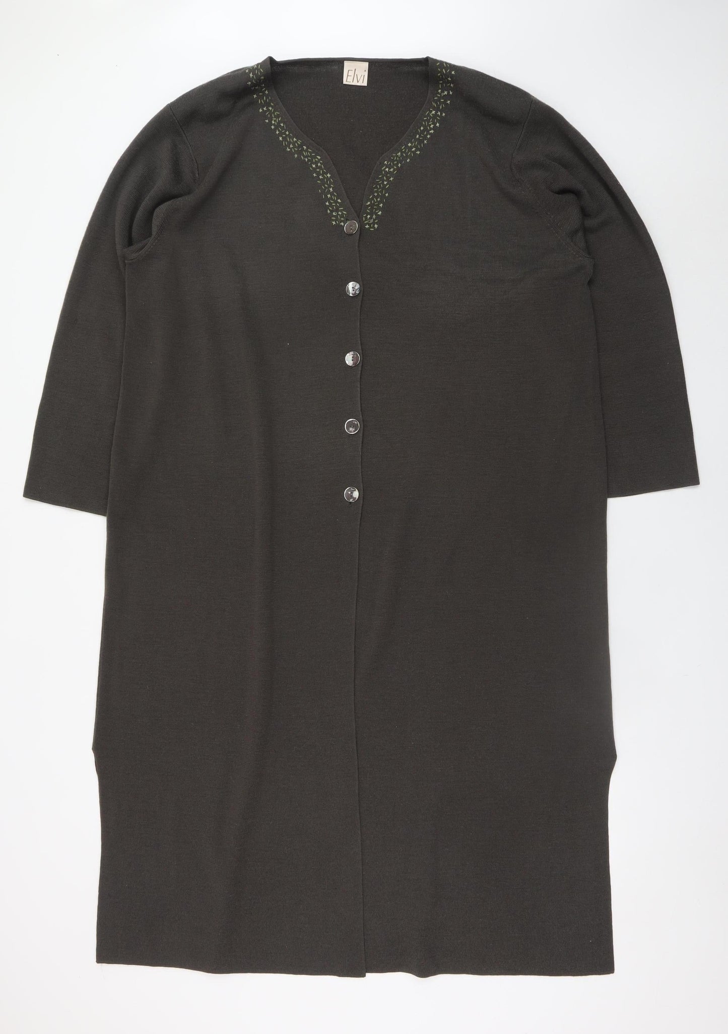 Elvi Women Brown Embroidered Knit Midi Shift Dress Size 16
