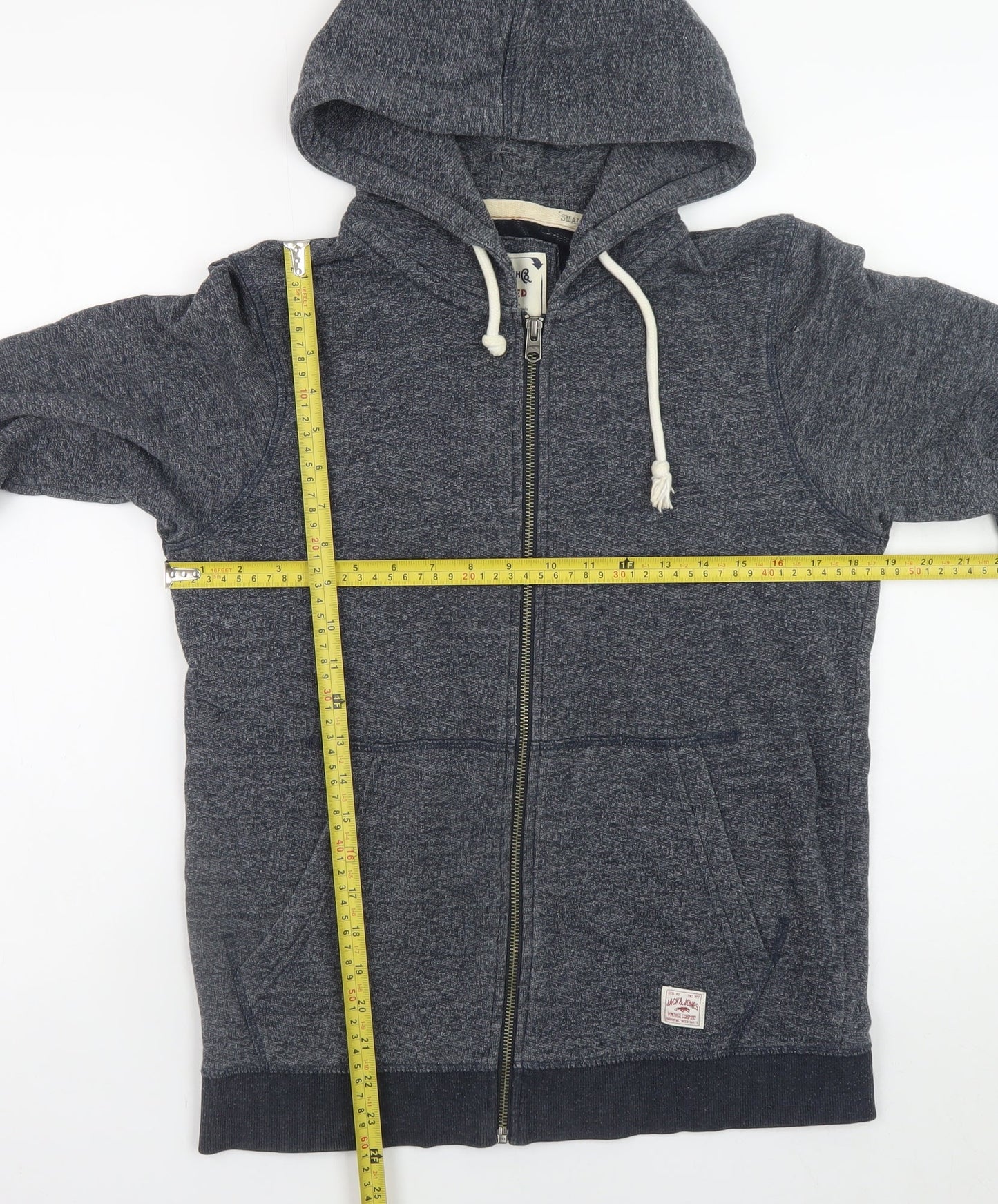 Jack & Jones Men’s Blue Full Zip Hoodie Small Cotton Blend Sweatshirt