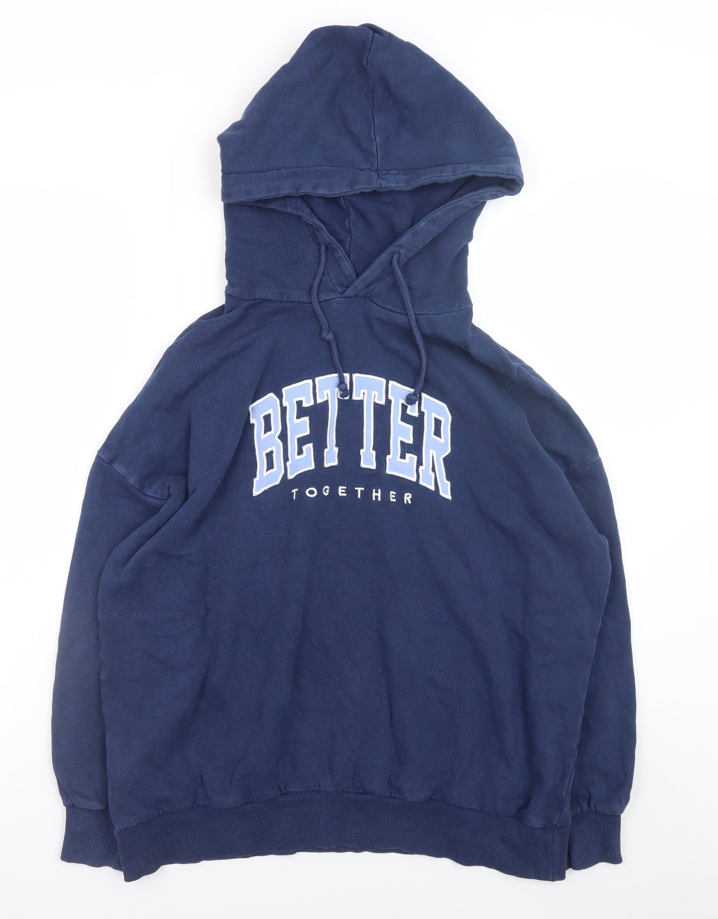 MNG Men's Blue Pullover Hoodie L Graphic Logo Fleece Sweatshirt