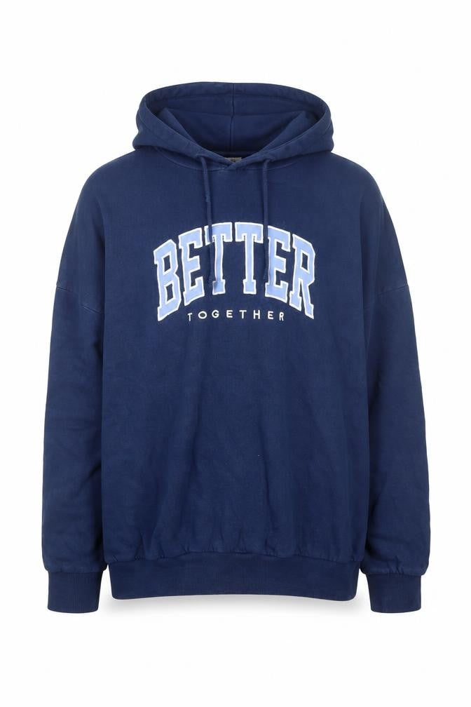 MNG Men's Blue Pullover Hoodie L Graphic Logo Fleece Sweatshirt