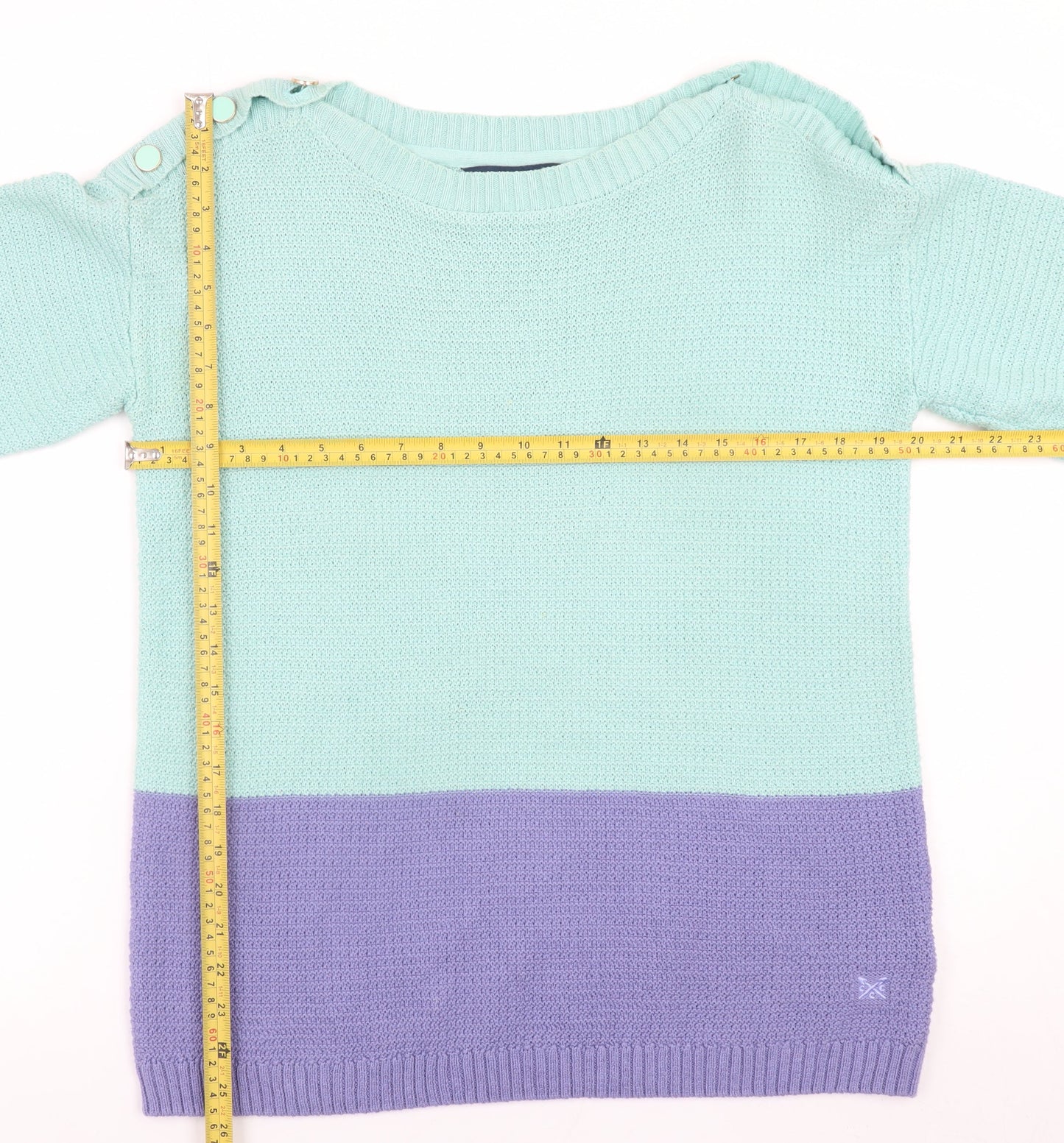 Crew Clothing Women Mint & Lilac Button Shoulder Jumper Size 12