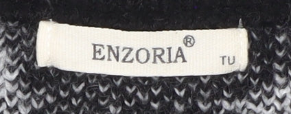 Enzoria Women’s Black V-Neck Geometric Knit Jumper One Size