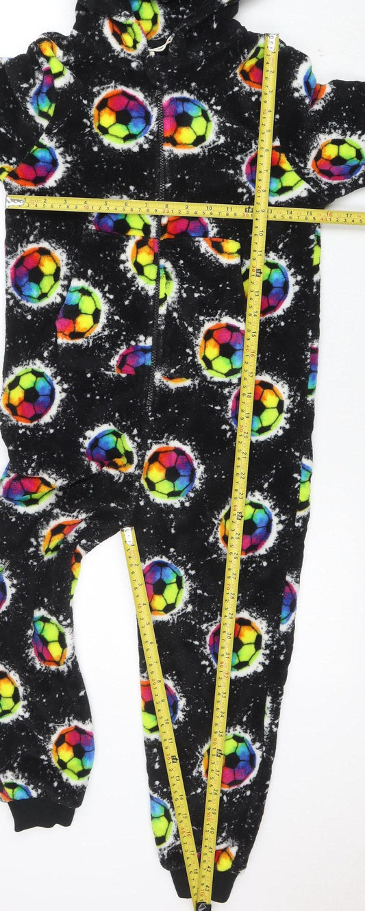 Next Boys Black Fleece One Piece Pyjama 8 Years Hooded Zip Up Nightwear