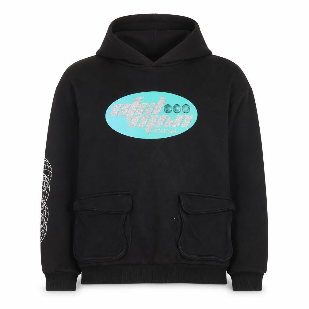 boohooMAN Men's Black L Pullover Hoodie Graphic Print