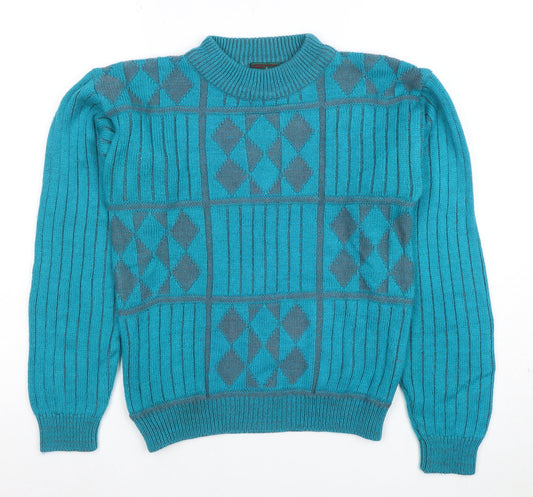 High Sierra Women's Blue Argyle Knit Crew Neck Acrylic Jumper Size L