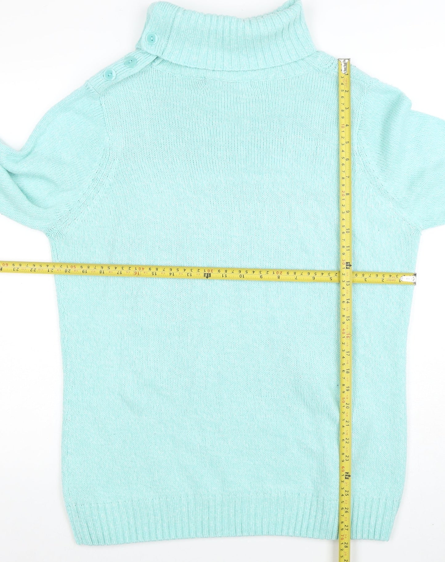 Isle Women Blue Cable-Knit Roll Neck Jumper Size L 18-20