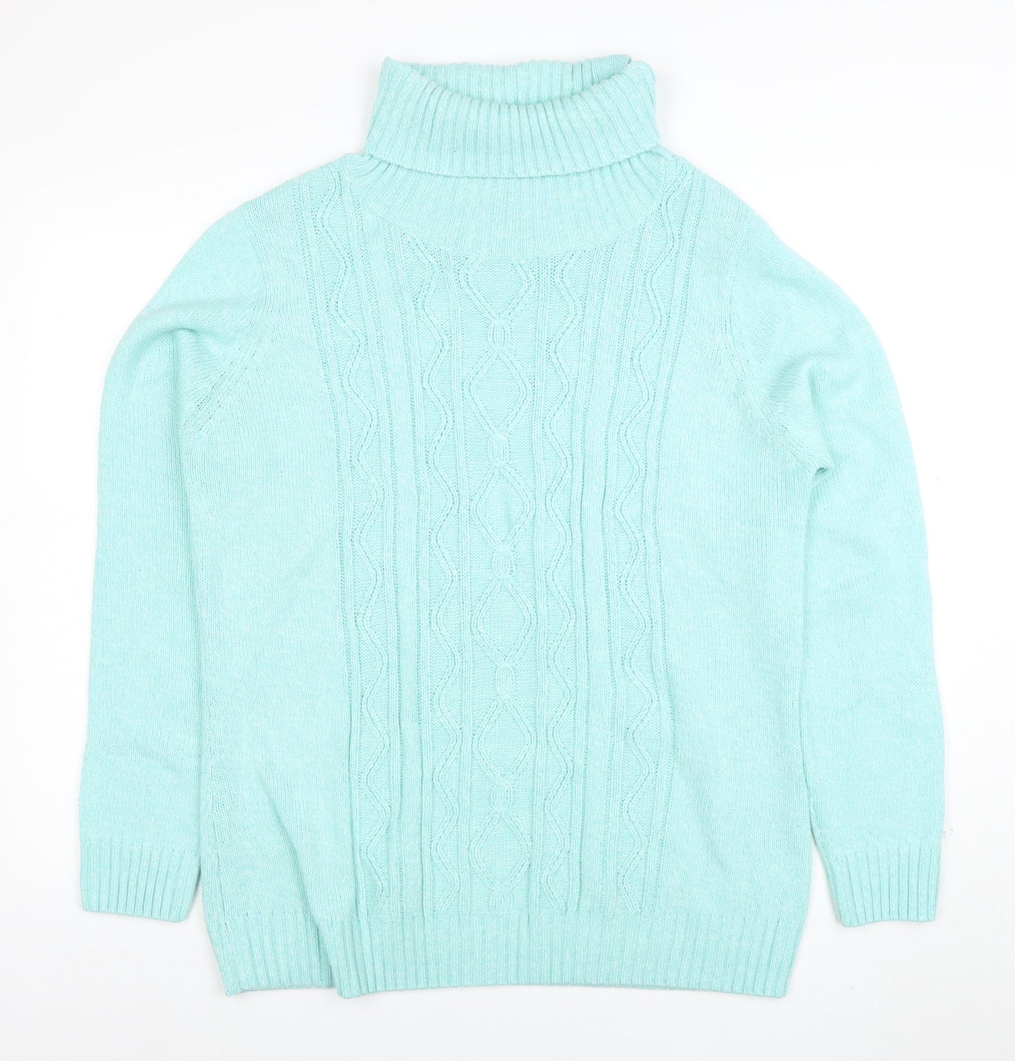Isle Women Blue Cable-Knit Roll Neck Jumper Size L 18-20