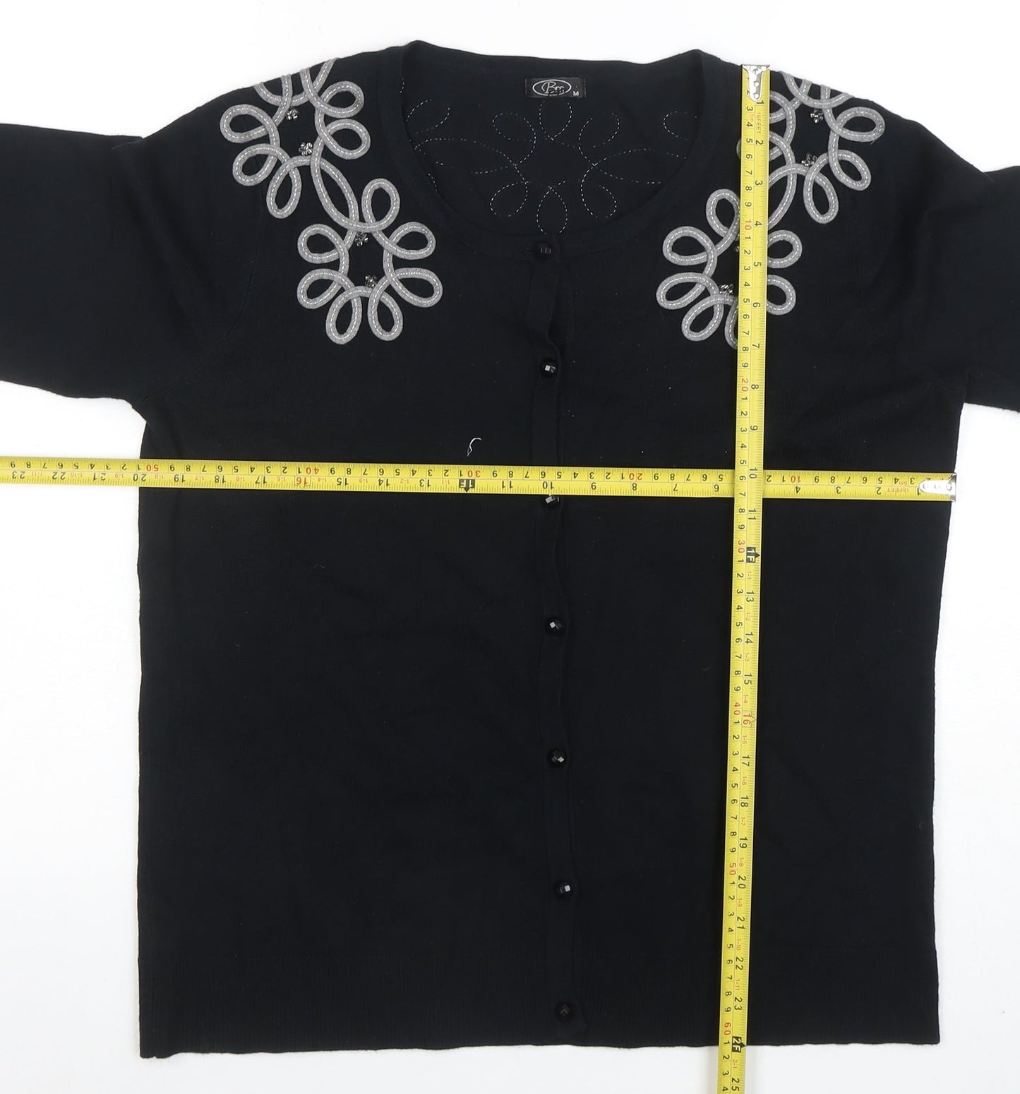 BM Women's Black Embroidered 3/4 Sleeve Cardigan M