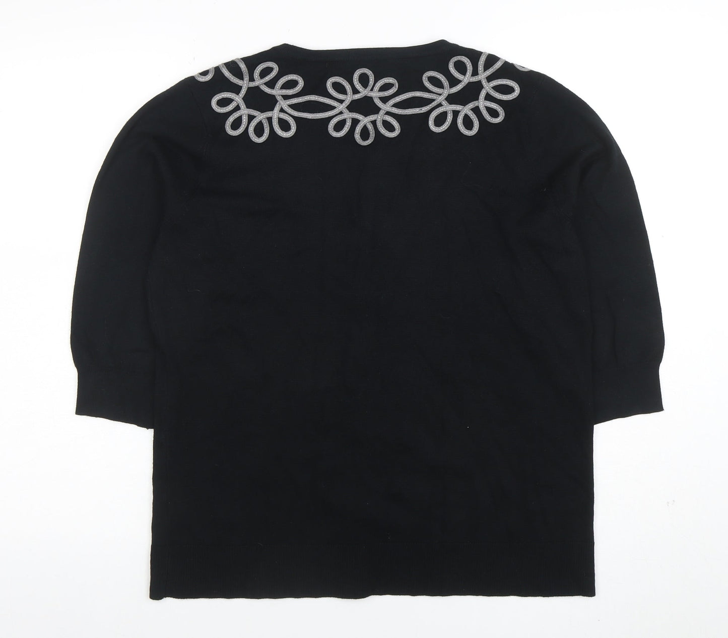 BM Women's Black Embroidered 3/4 Sleeve Cardigan M