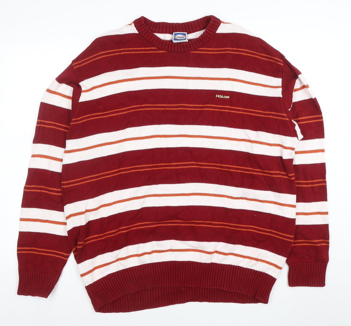 F426 Men's Red Striped Crew Neck Pullover Jumper Size M