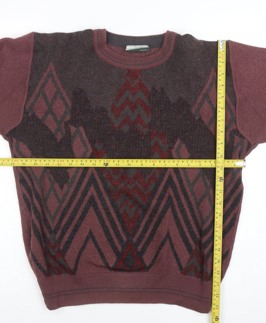 Pierre Sangan Womens Burgundy Wool Blend Crew Neck Pullover Jumper Size L