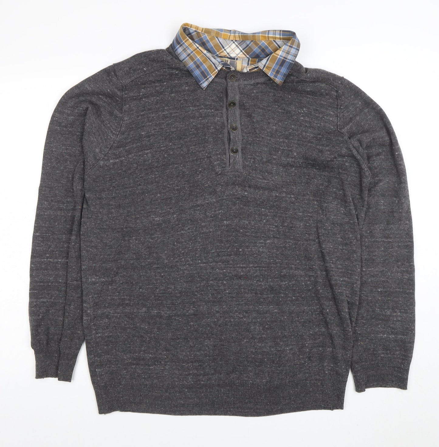 Marks and Spencer North Coast Grey Knit Long Sleeve Collared Polo L