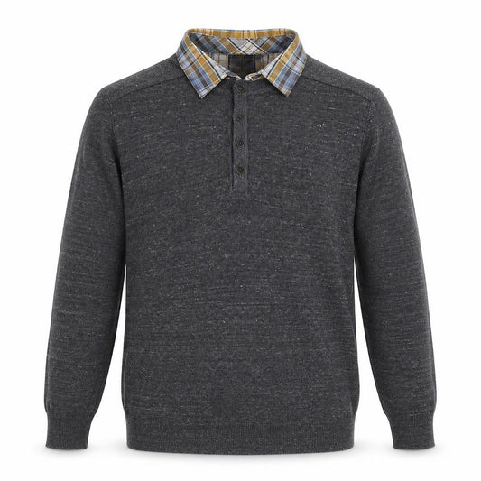 Marks and Spencer North Coast Grey Knit Long Sleeve Collared Polo L