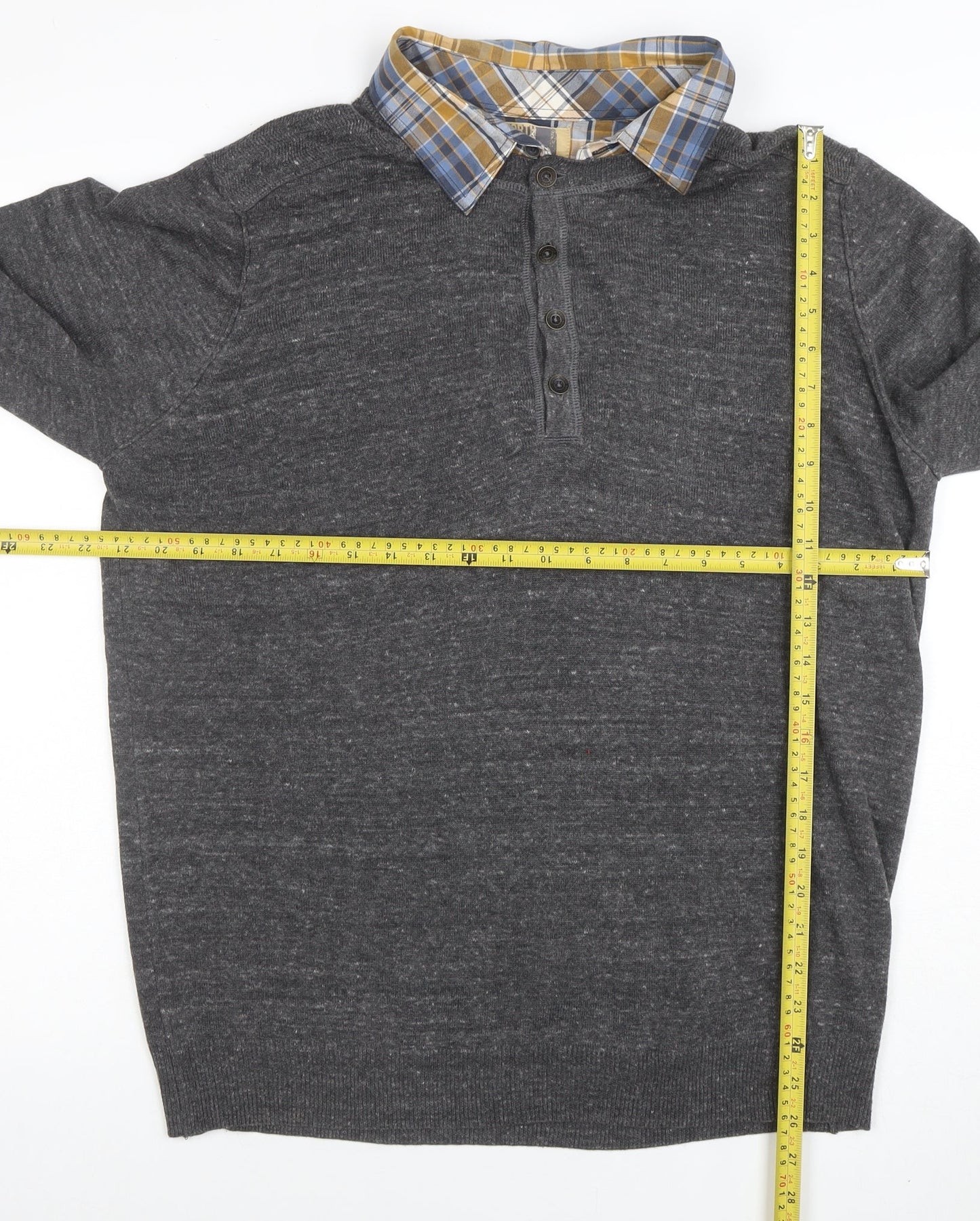 Marks and Spencer North Coast Grey Knit Long Sleeve Collared Polo L