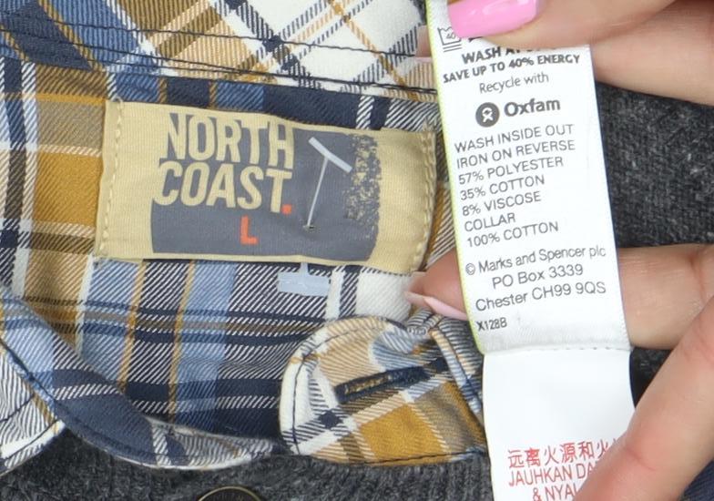 Marks and Spencer North Coast Grey Knit Long Sleeve Collared Polo L